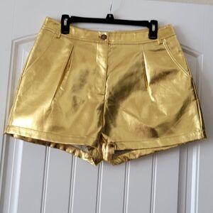 Nasty Gal Faux Leather Metallic Bum Gold Star Shorts 10